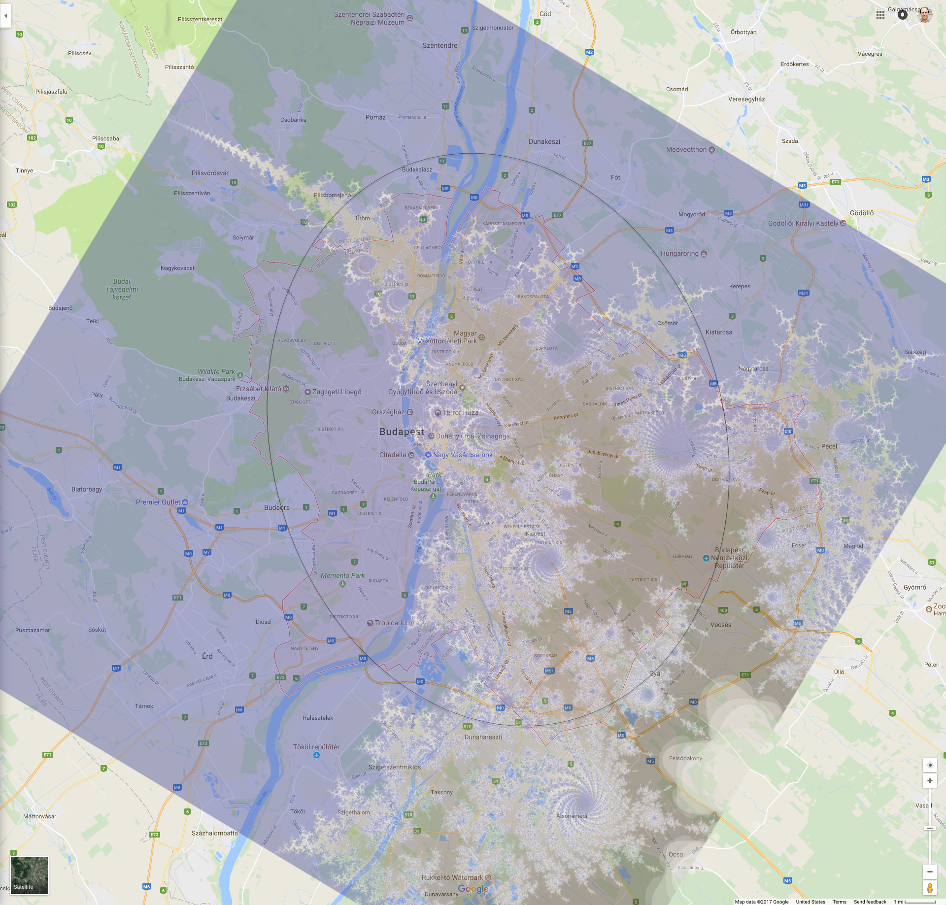 Budapest map and Mandelbrot sliver