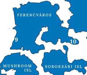 Map detail showing islands south of Ferencváros
